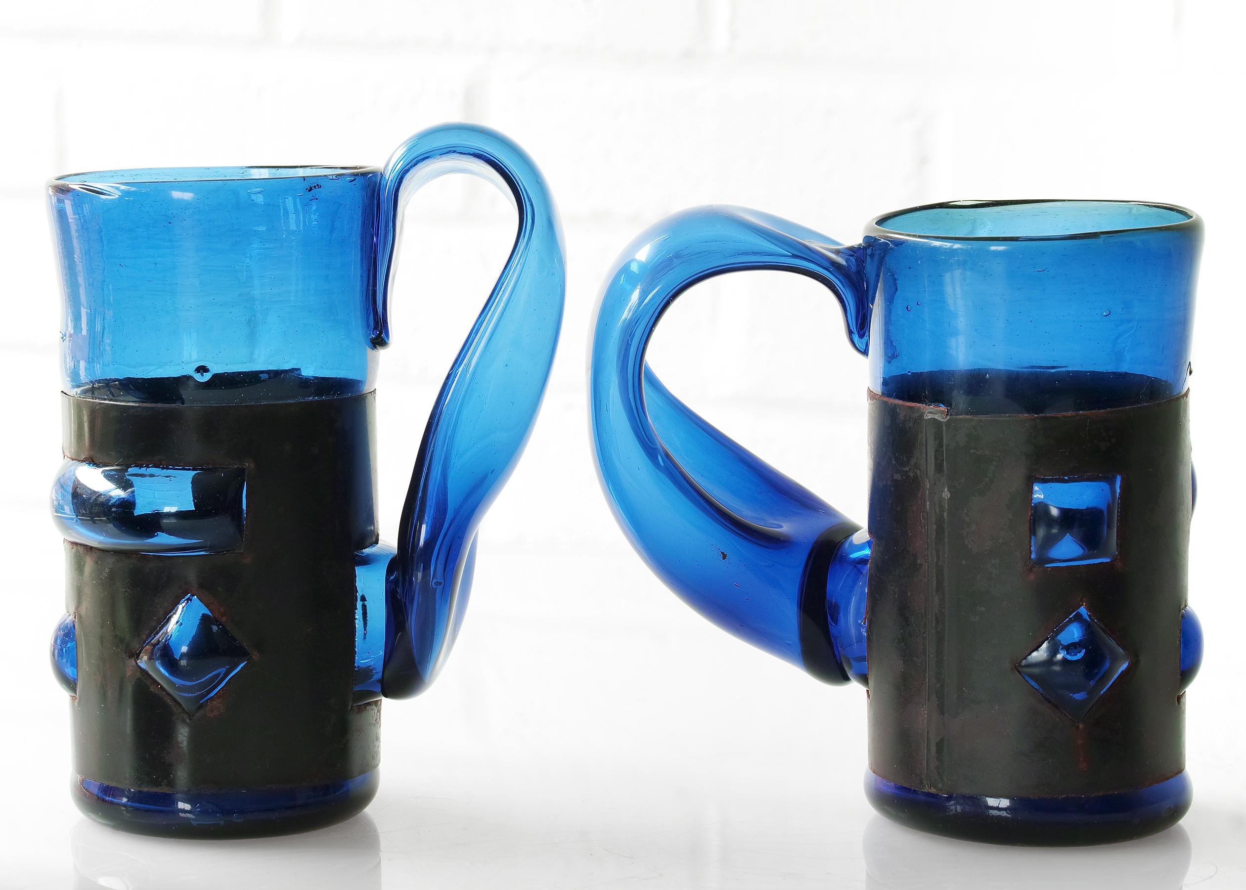 Metal Felipe Derflingher Brutalist Imprisoned Glass Tankards For Sale