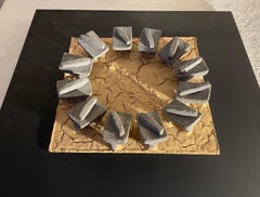 "Molcajetes" - Contemporary sculpture made of stone, clay and wood.