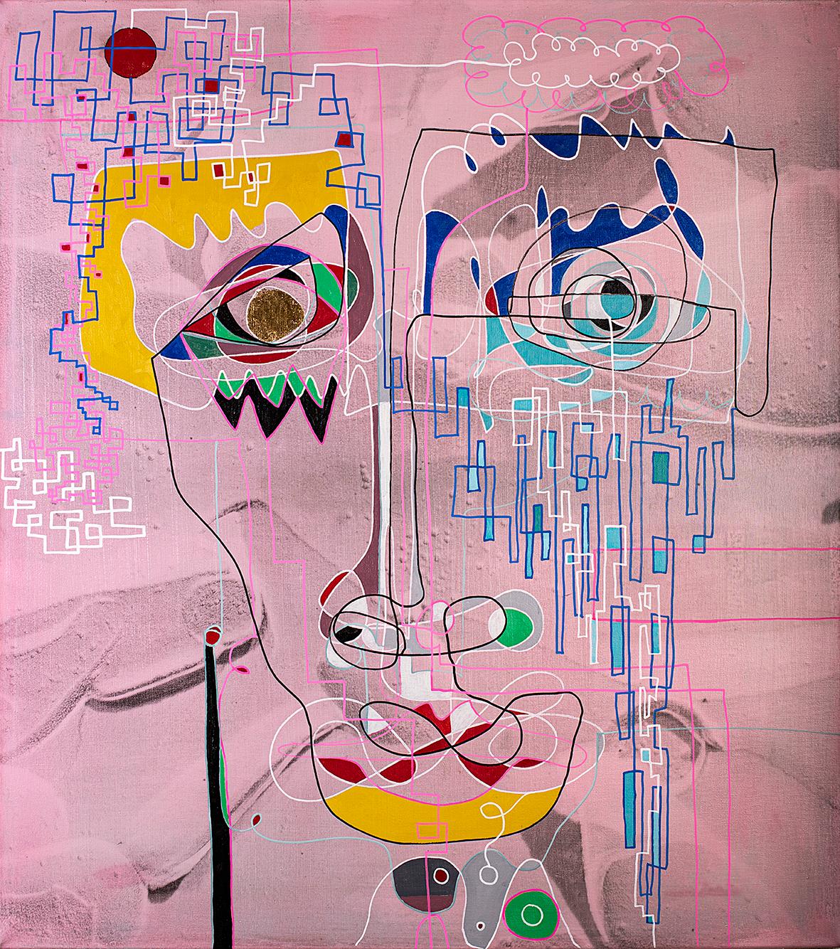 Felipe Fredes Abstract Painting - Instructions on how to disappear in three moments (pink), neuroscience triptych