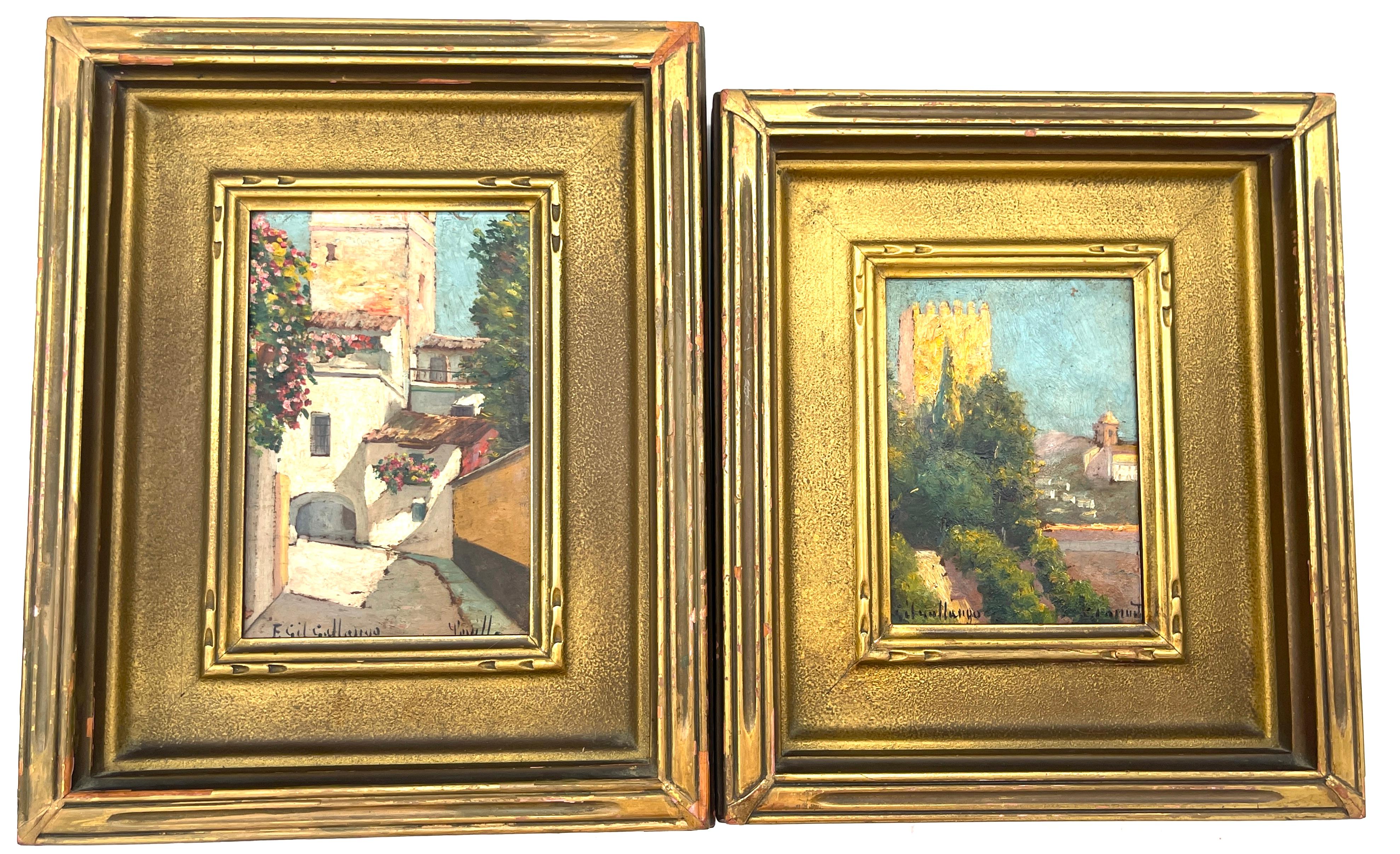 Felipe Gil Gallango, Spanier, 1868-1938, Paar Landschaften

Dieses exquisite Paar von Öl-auf-Karton-Landschaftsbildern von Felipe Gil Gallango (Spanier, 1868-1938) fängt den zeitlosen Charme der historischen Dörfer und Landschaften Spaniens ein.