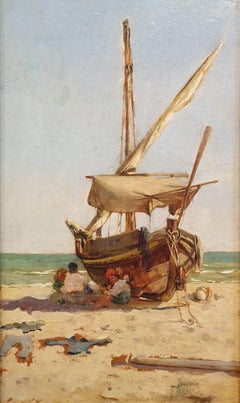 MASO DE FALP SITGES barco de playa pintura marinera luminista española XIX