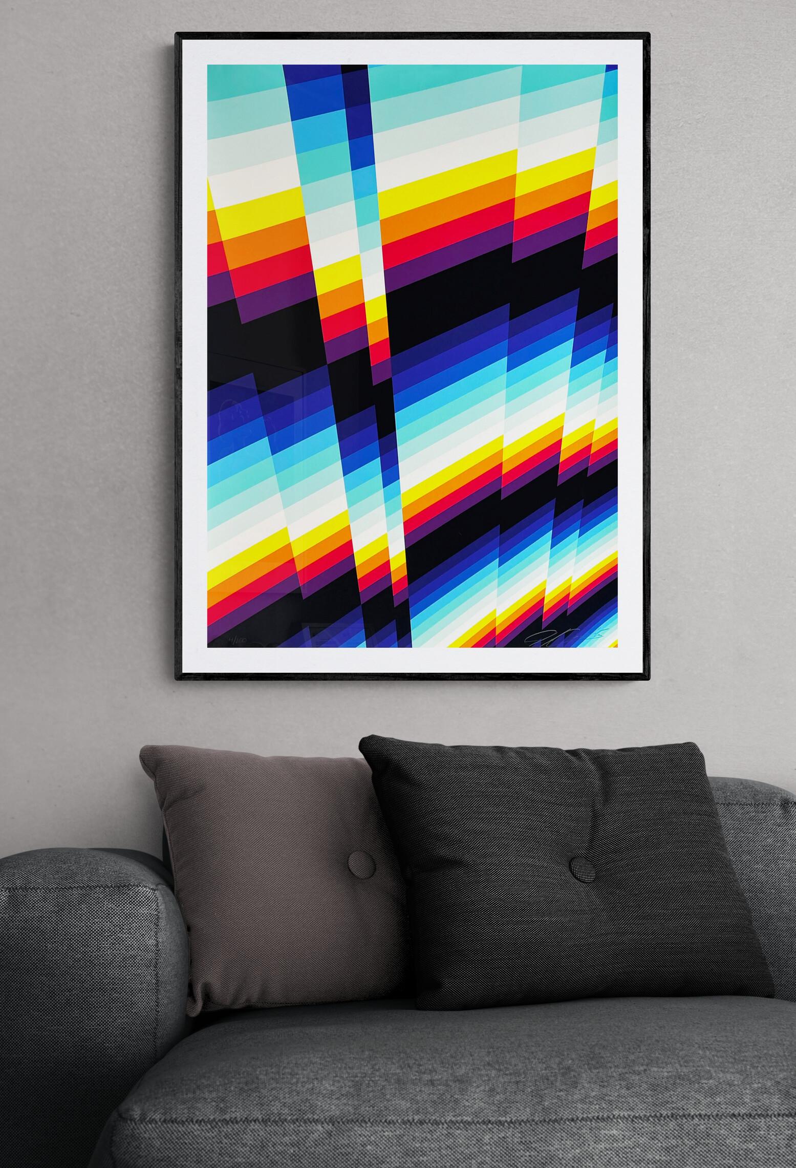 FELIPE PANTONE - CHROMADYNAMICA30P Abstraction Urban Graffiti Op Art Light - Purple Abstract Print by Felipe Pantone