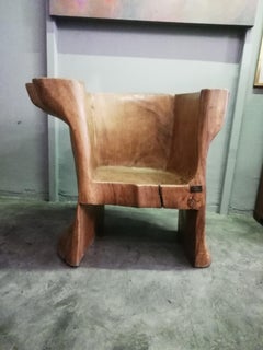 Felipe Zamora Mexican MCM Carved Tropical Wood Log Armchair