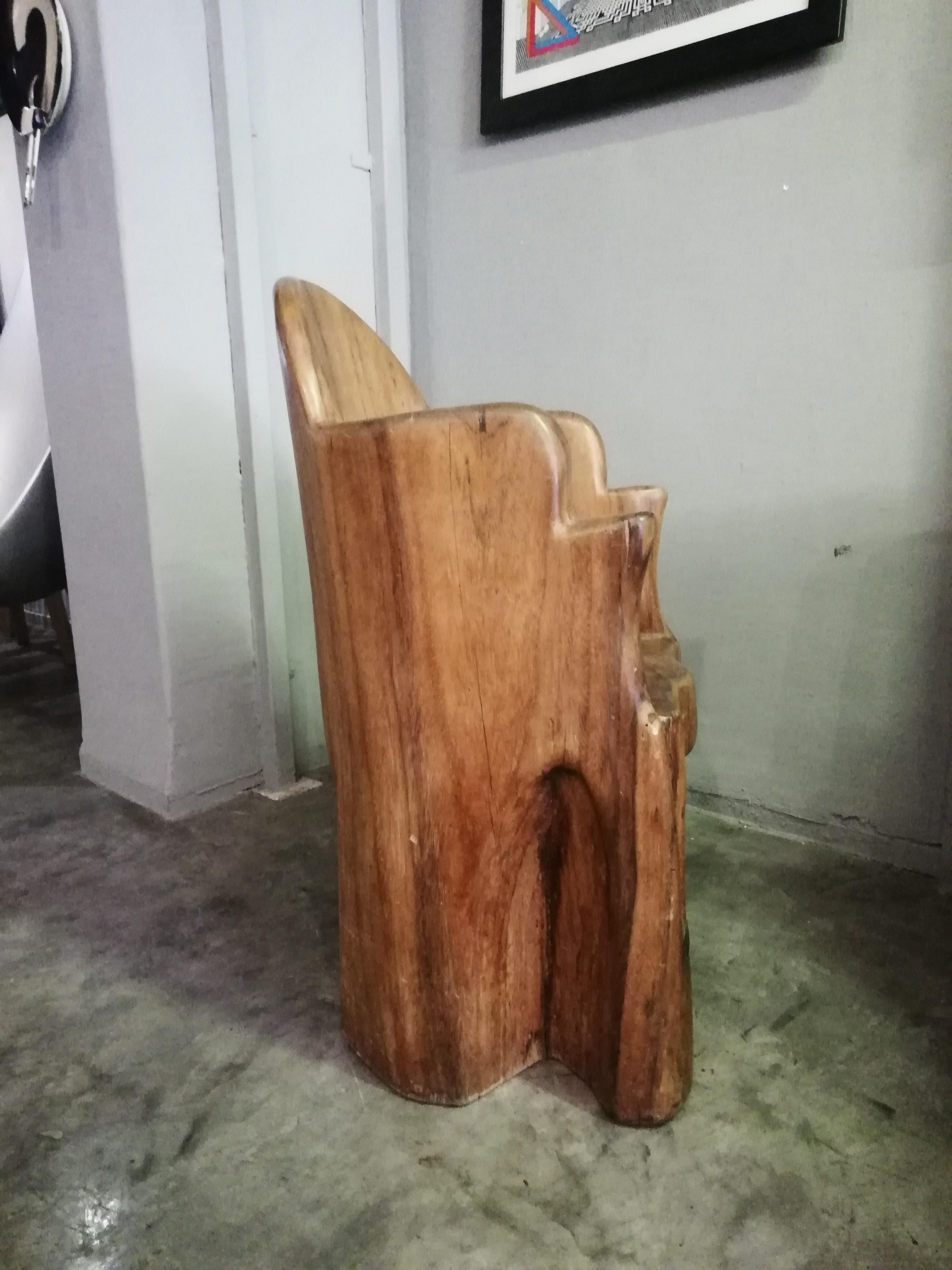 Hand-Carved Felipe Zamora Mexican MCM Carved Tropical Wood Log Armchair