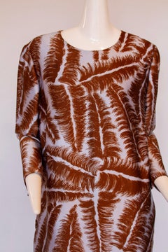 FELISA-JOSE LUIS, Feather Print on Grey-Blue Silk Shift Dress