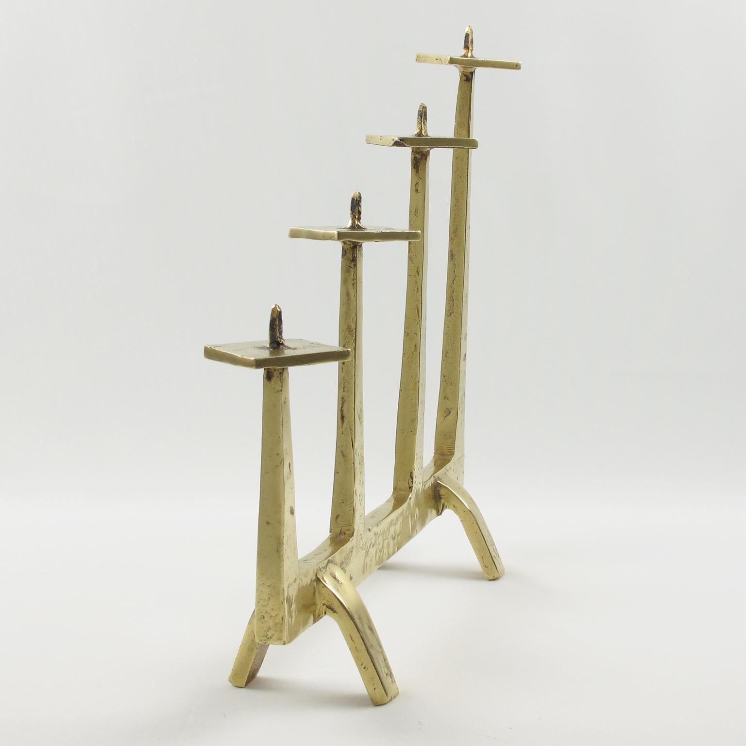 Felix Agostini Modernist Gilt Bronze Candelabra, Candle-holder Candlestick In Excellent Condition For Sale In Atlanta, GA