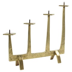 Candelabro modernista in bronzo dorato, portacandele Felix Agostini