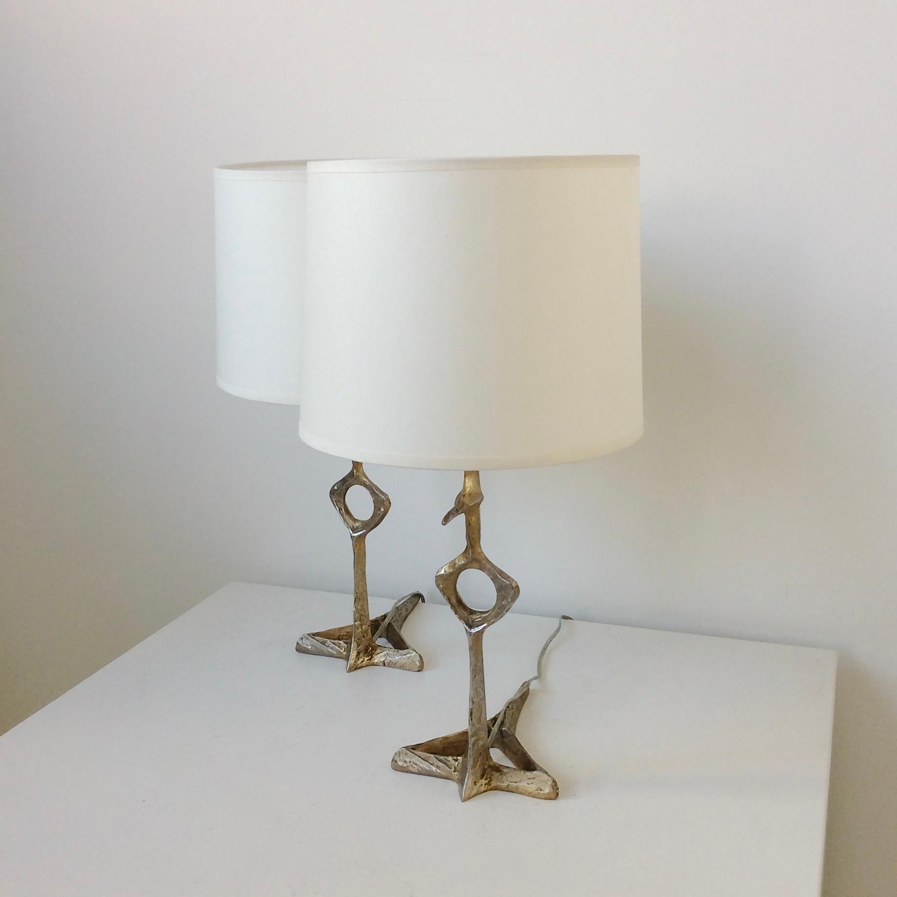 French Felix Agostini Pair of Bronze Table Lamps, circa 1960, France
