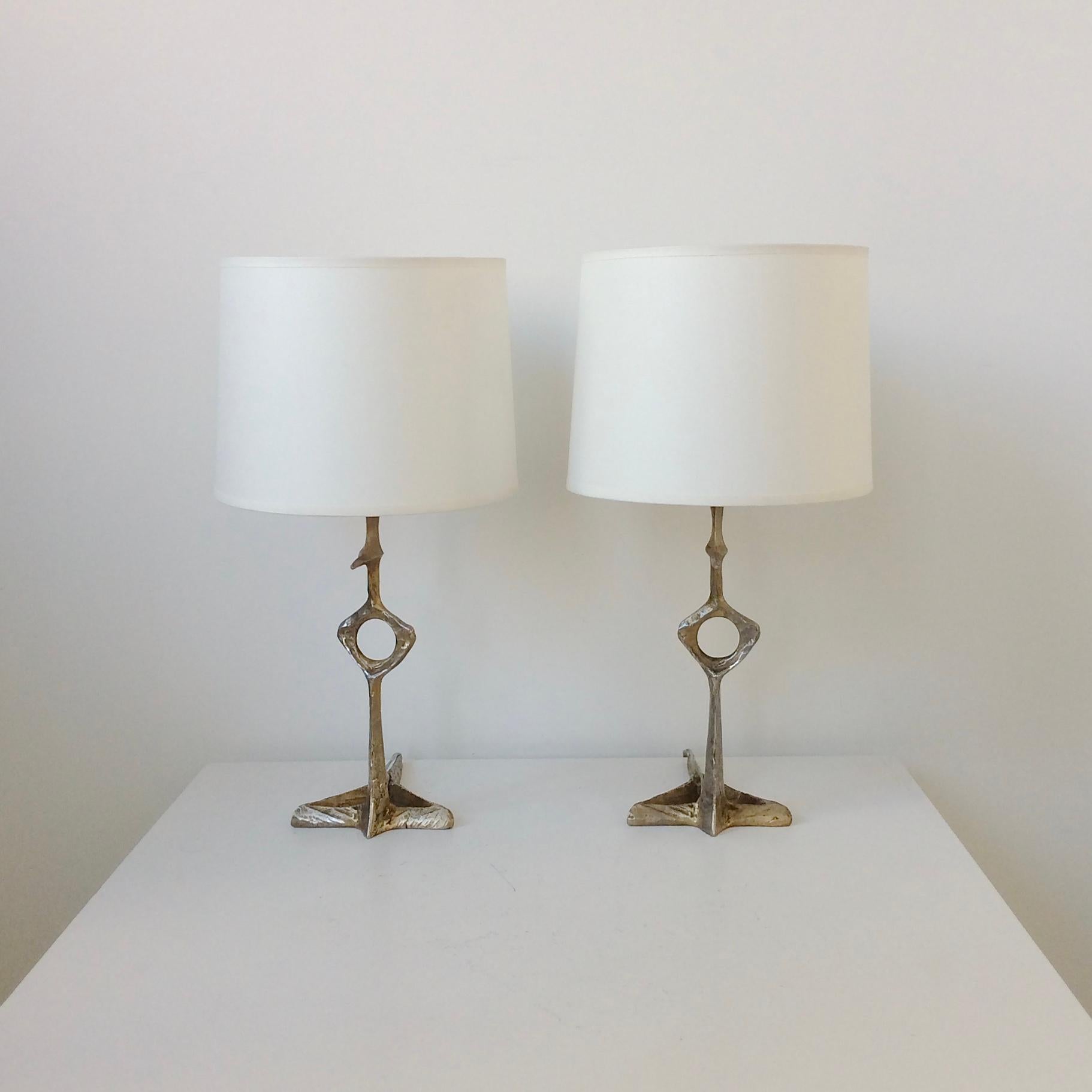 Mid-20th Century Felix Agostini Pair of Bronze Table Lamps, circa 1960, France