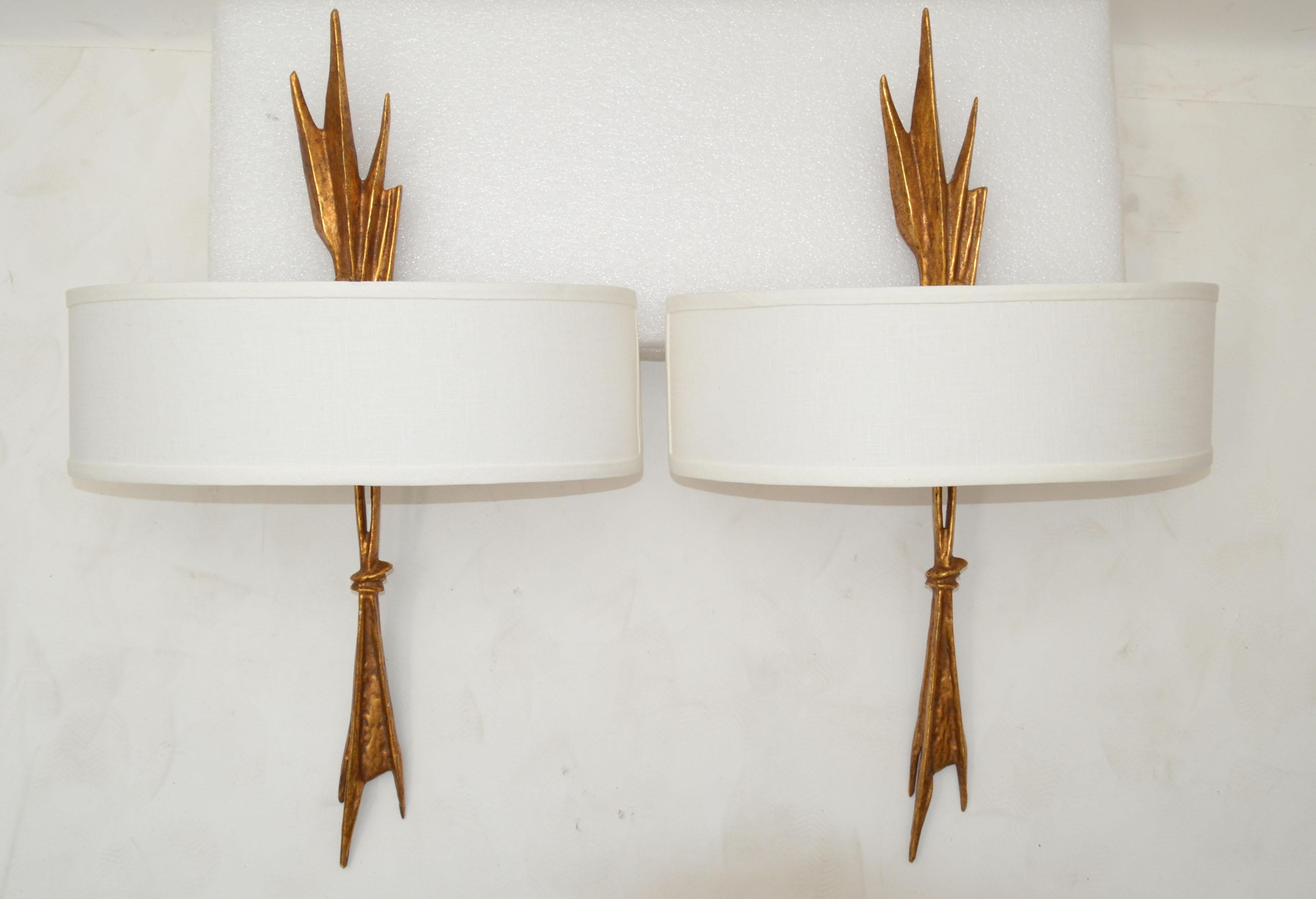 Félix Agostini Style Bronze Sconces Wall Light Amour Ardent Ivory Shade, Pair 5