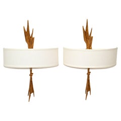 Félix Agostini Style Bronze Sconces Wall Light Amour Ardent Ivory Shade, Pair