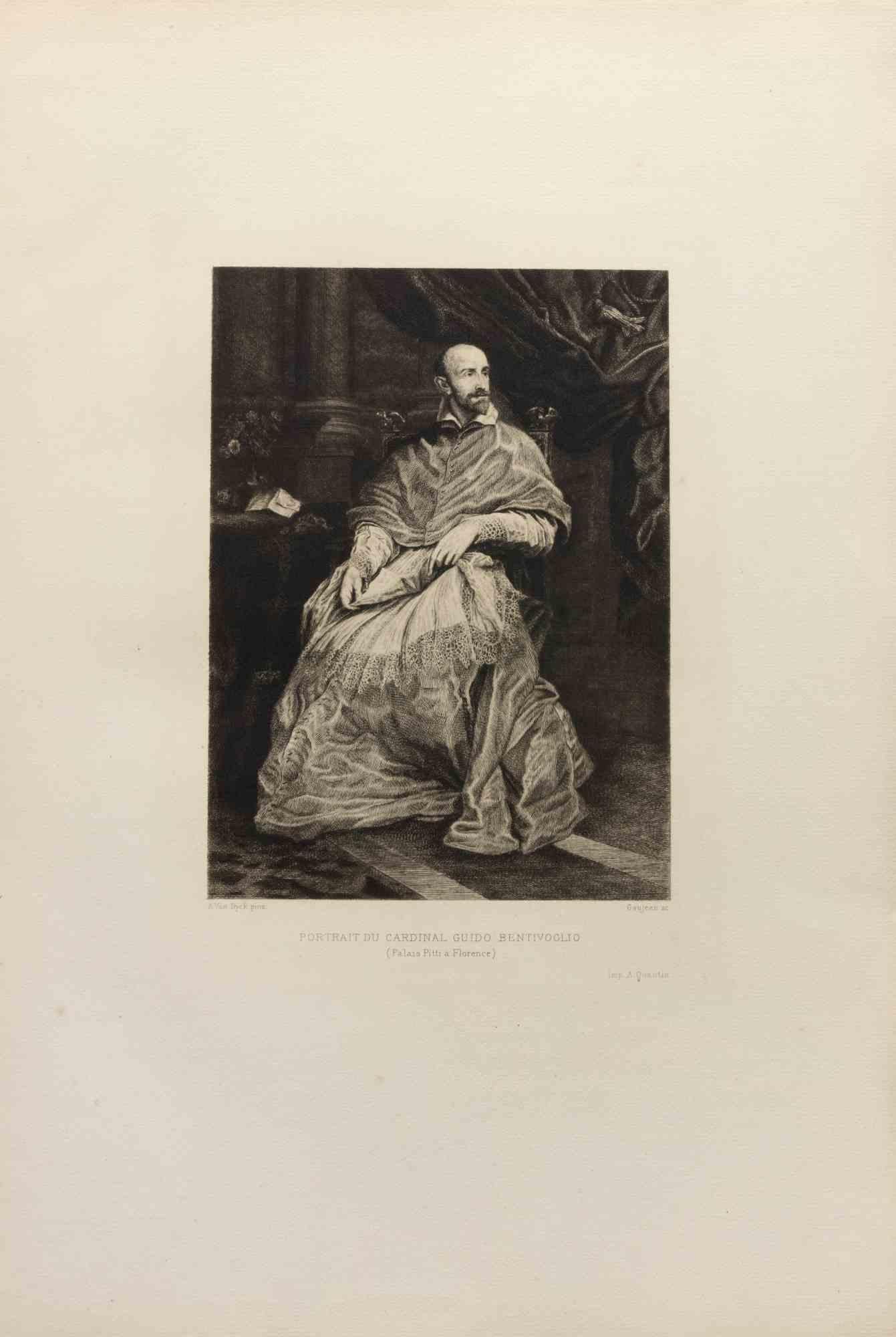 Portrait du Cardinal Guido Bentivoglio - gravure de Felix-Augustin Milius - 1872