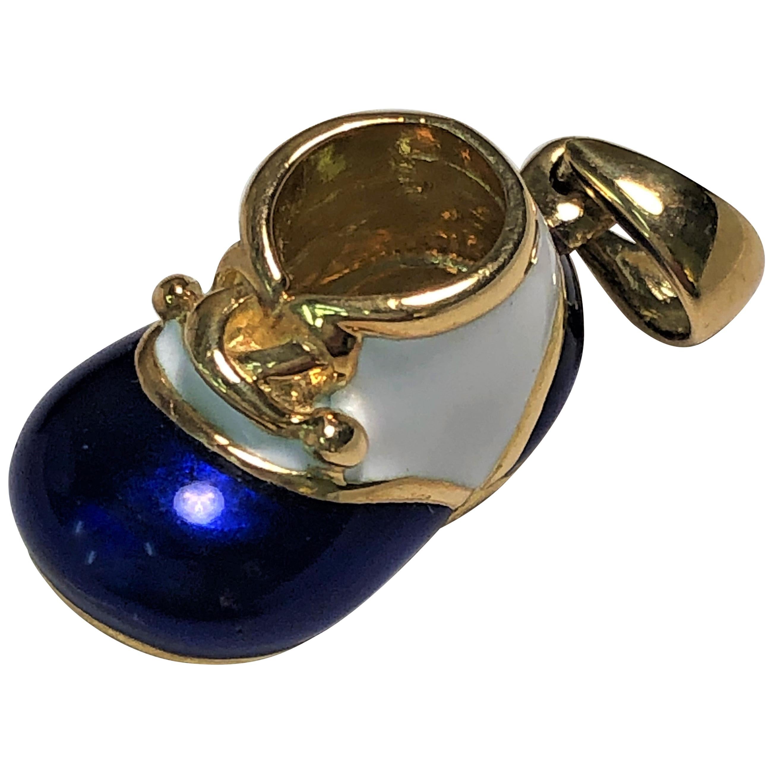 Felix B. Vollman 18 Karat Blue Enamel Baby Bootie Charm For Sale