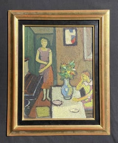 FELIX BELLENOT (1892-1963) FRENCH MODERNIST OIL - INTERIOR SCENE WITH FIGURES