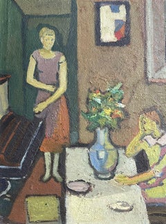 FELIX BELLENOT (1892-1963) FRENCH MODERNIST OIL - INTERIOR SCENE WITH FIGURES