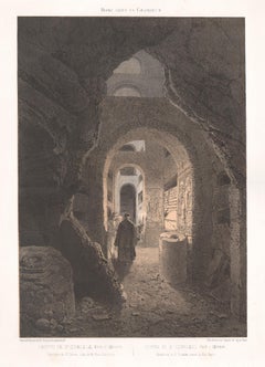 Cripta di S Cornelio, Roma Italia. Litografia colorata, Felix Benoist