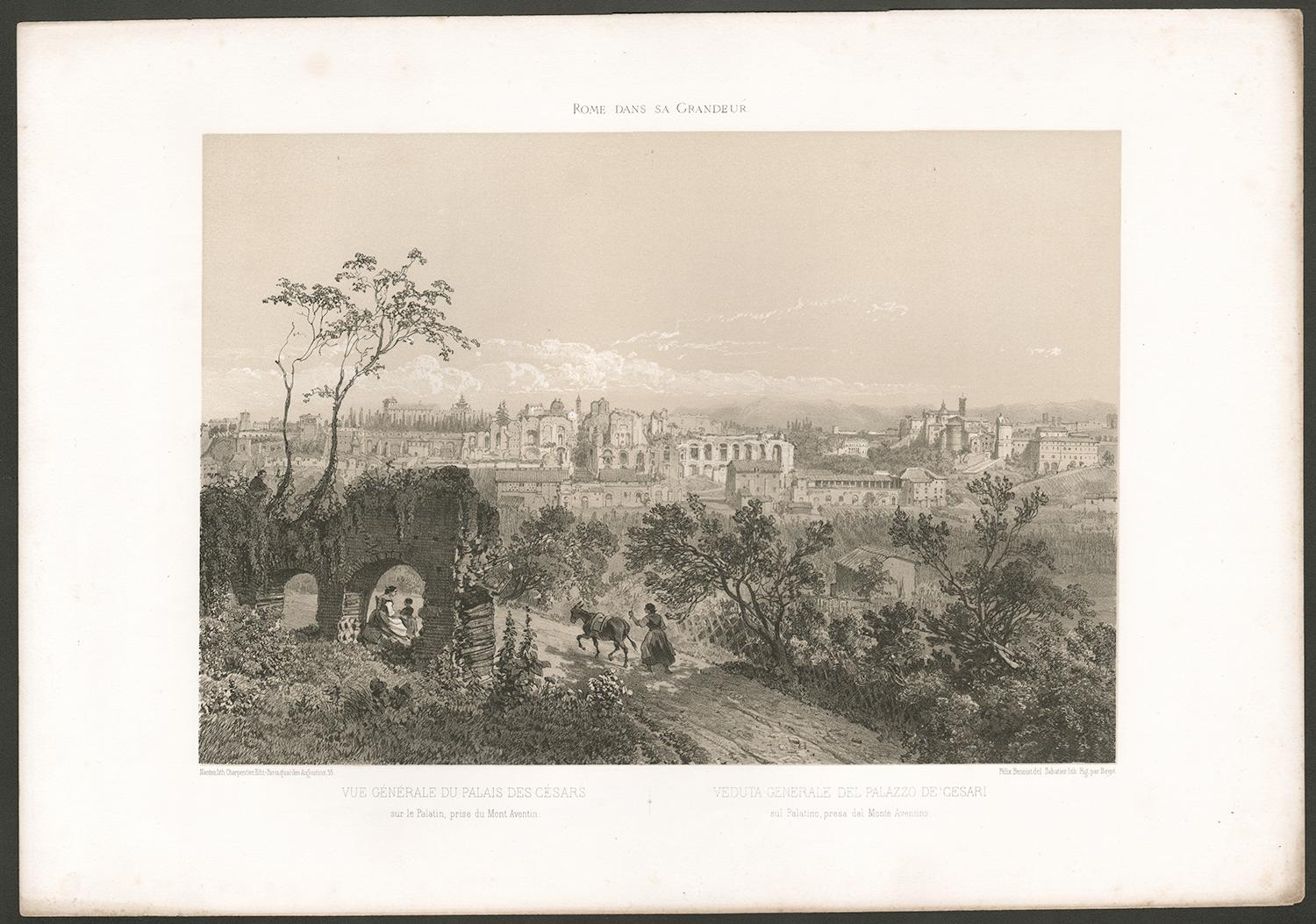 Palace of the Caesars, Palatine Hill, Rome, Italy. Late C19th tinted lithograph - Print by Felix Benoist