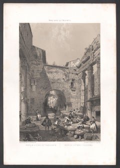 Portico D' Ottavia e Pescheria, Rome Italy. Tinted lithograph, Felix Benoist