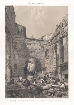 Portico D' Ottavia e Pescheria, Roma Italia. Litografia colorata, Felix Benoist