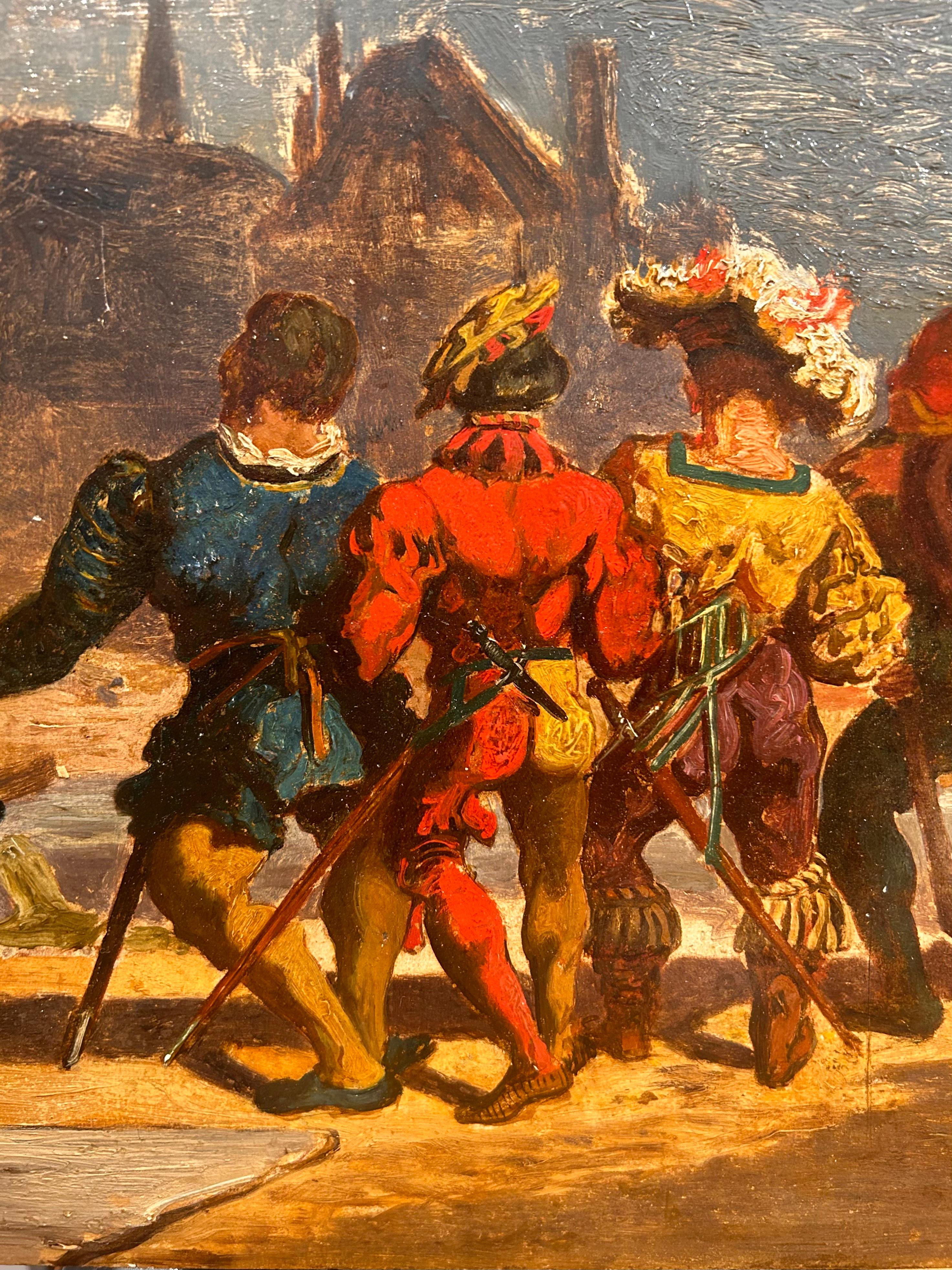 Trois Musketeers et le Père - Painting de Félix Bracquemond