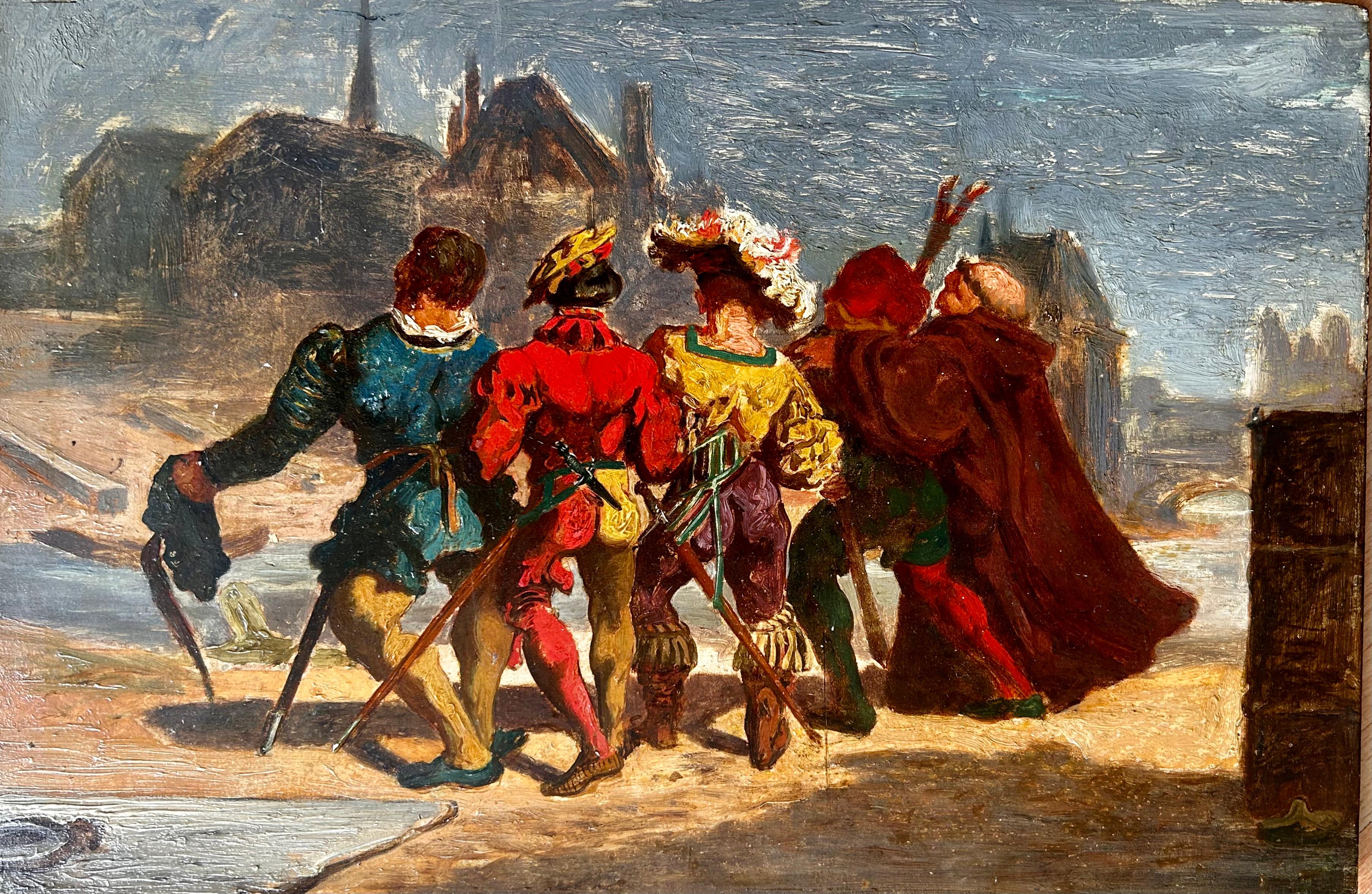 Figurative Painting Félix Bracquemond - Trois Musketeers et le Père