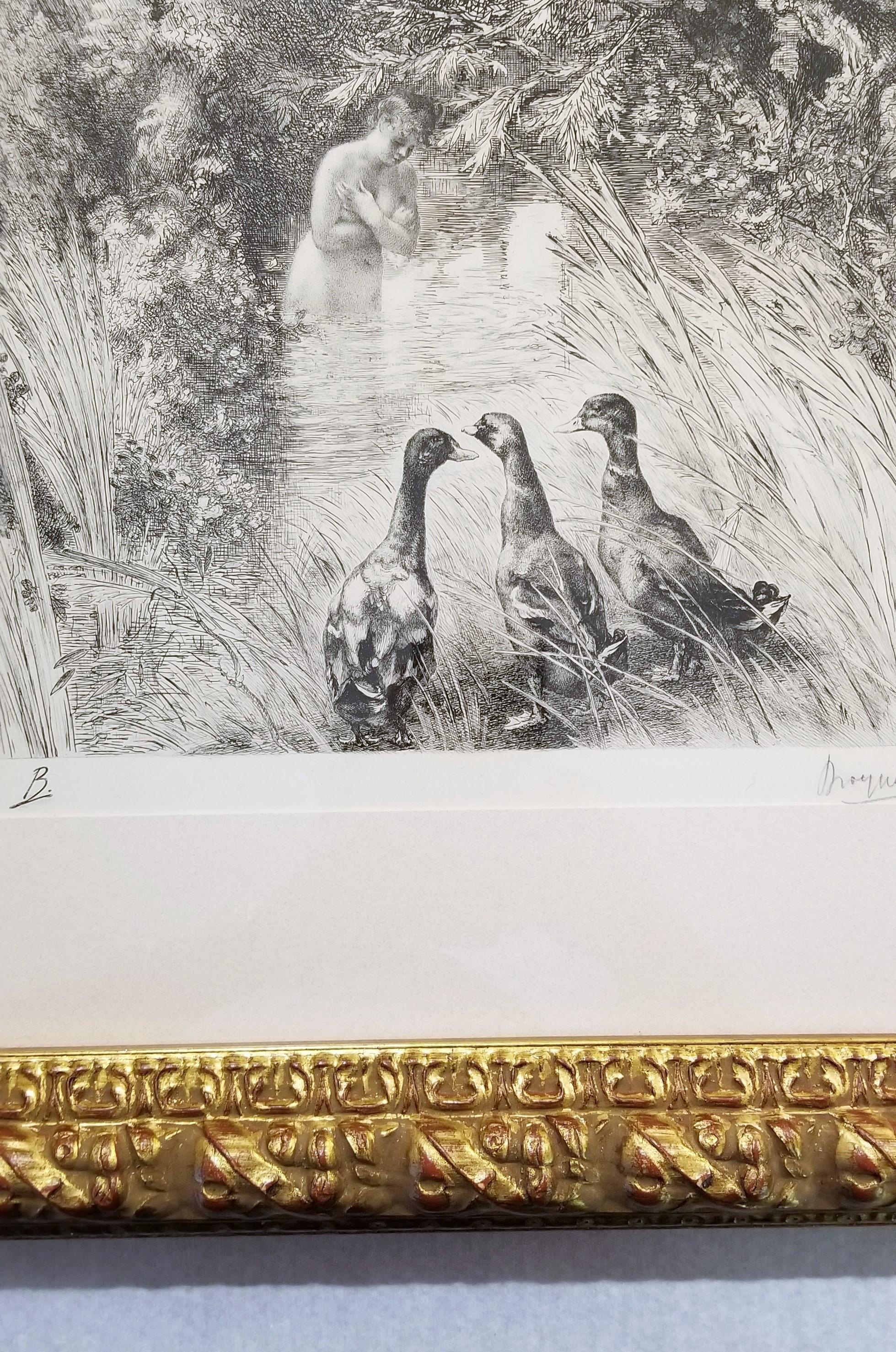 Canards Surpris (Surprised Ducks) /// Antique Impressionist Nude Animal Forest For Sale 7