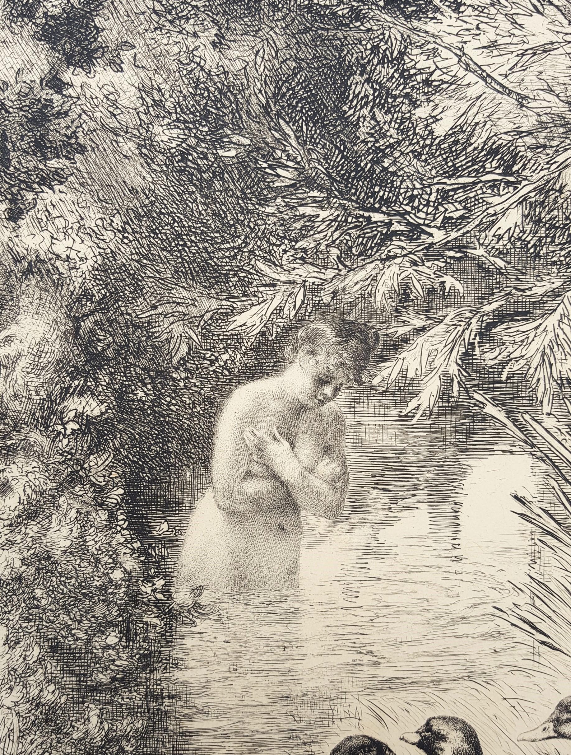 Canards Surpris (Surprised Ducks) /// Antique Impressionist Nude Animal Forest For Sale 8