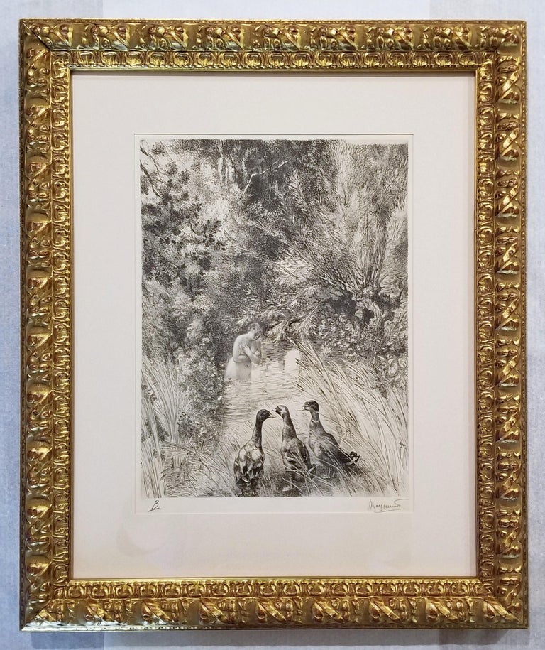 An original signed drypoint etching on cream Japanese paper by French artist Félix Bracquemond (1833-1914) titled 