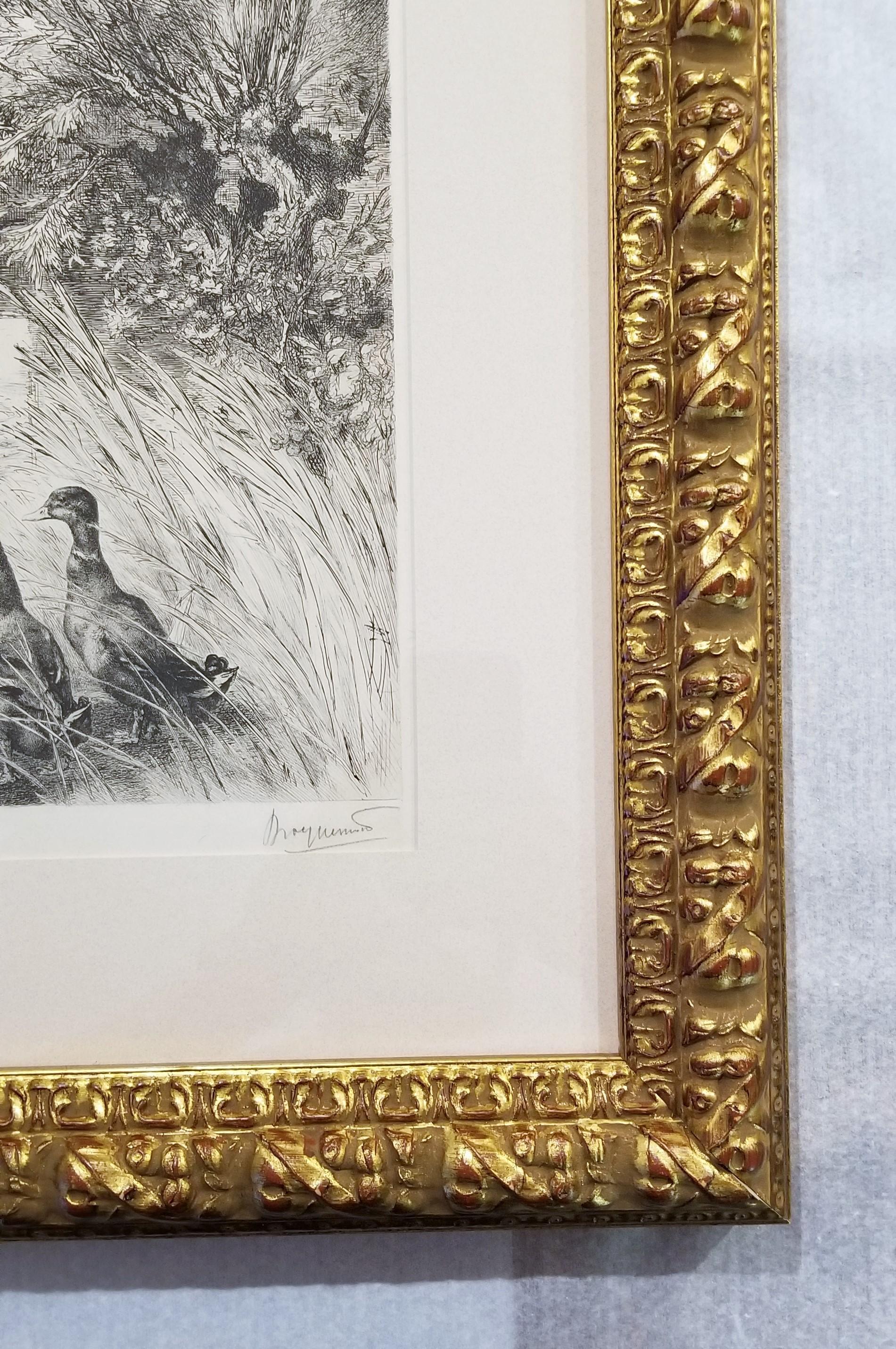 Canards Surpris (Surprised Ducks) /// Antique Impressionist Nude Animal Forest For Sale 5