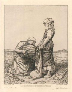 La récolte des pommes de terre-Original Etching After J. Breton by F. Braquemond