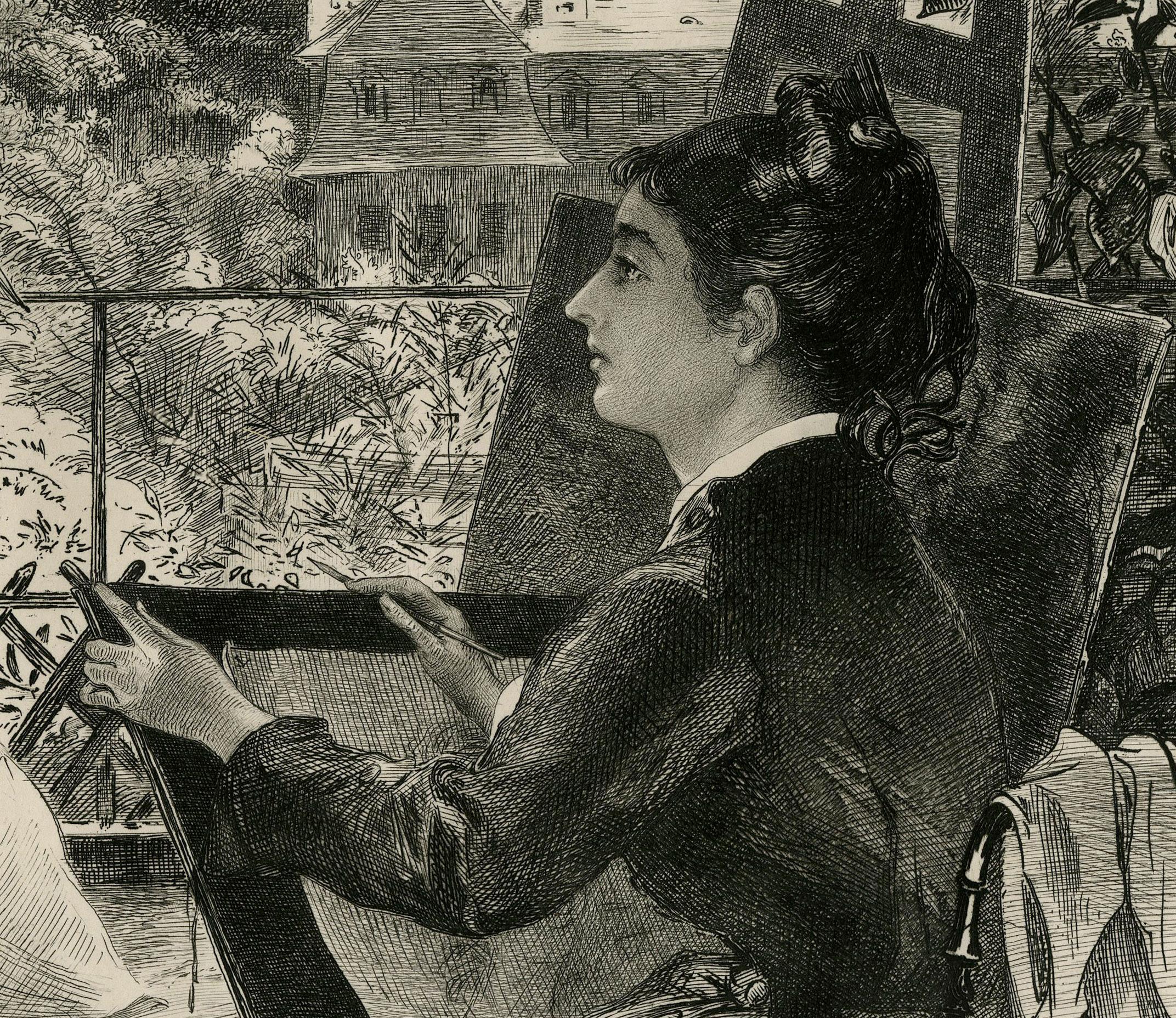 La Terrasse de la Villa Branca, Sèvres (La Terrasse de la Villa Brancas) - Impressionnisme Print par Félix Bracquemond