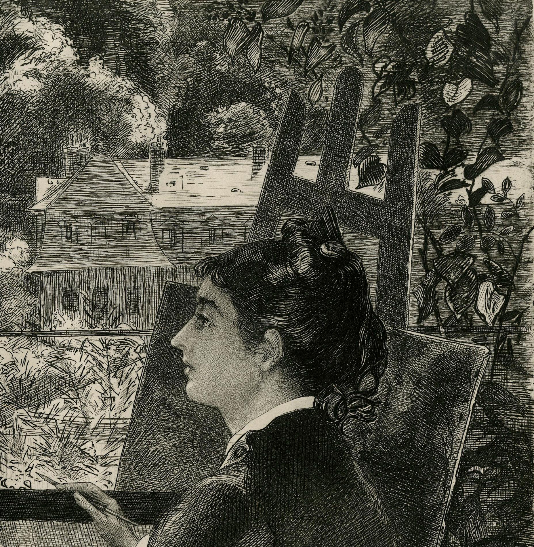 La Terrasse de la Villa Branca, Sèvres (La Terrasse de la Villa Brancas)
gravure et pointe sèche, 1876
Signé dans le coin inférieur droit de la plaque (voir photo)
dans la plaque, en bas à gauche : xbre / 1876 [souligné]
Une épreuve de l'état