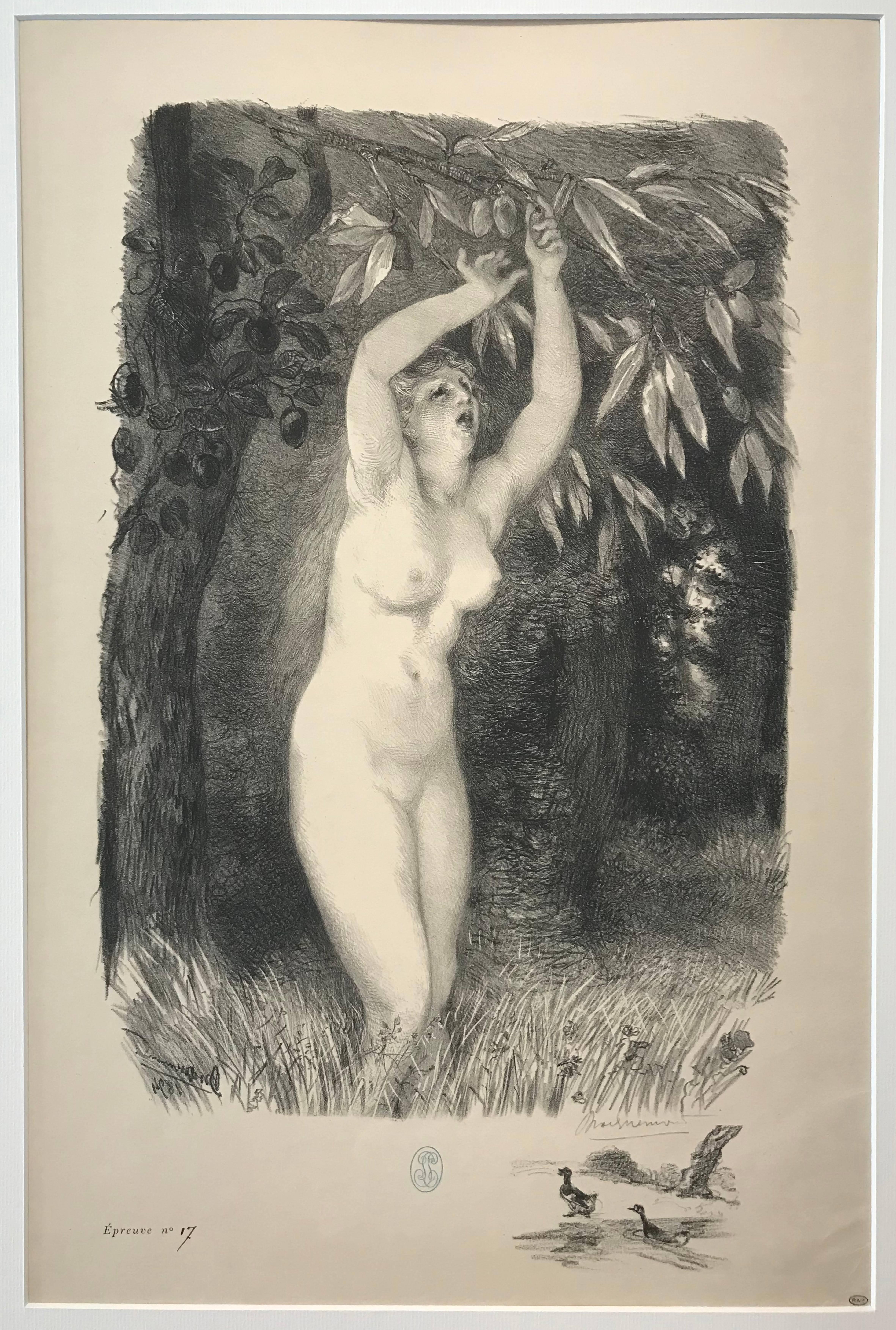 Félix Bracquemond Figurative Print – Verger: „Le Verger“-Stickerei