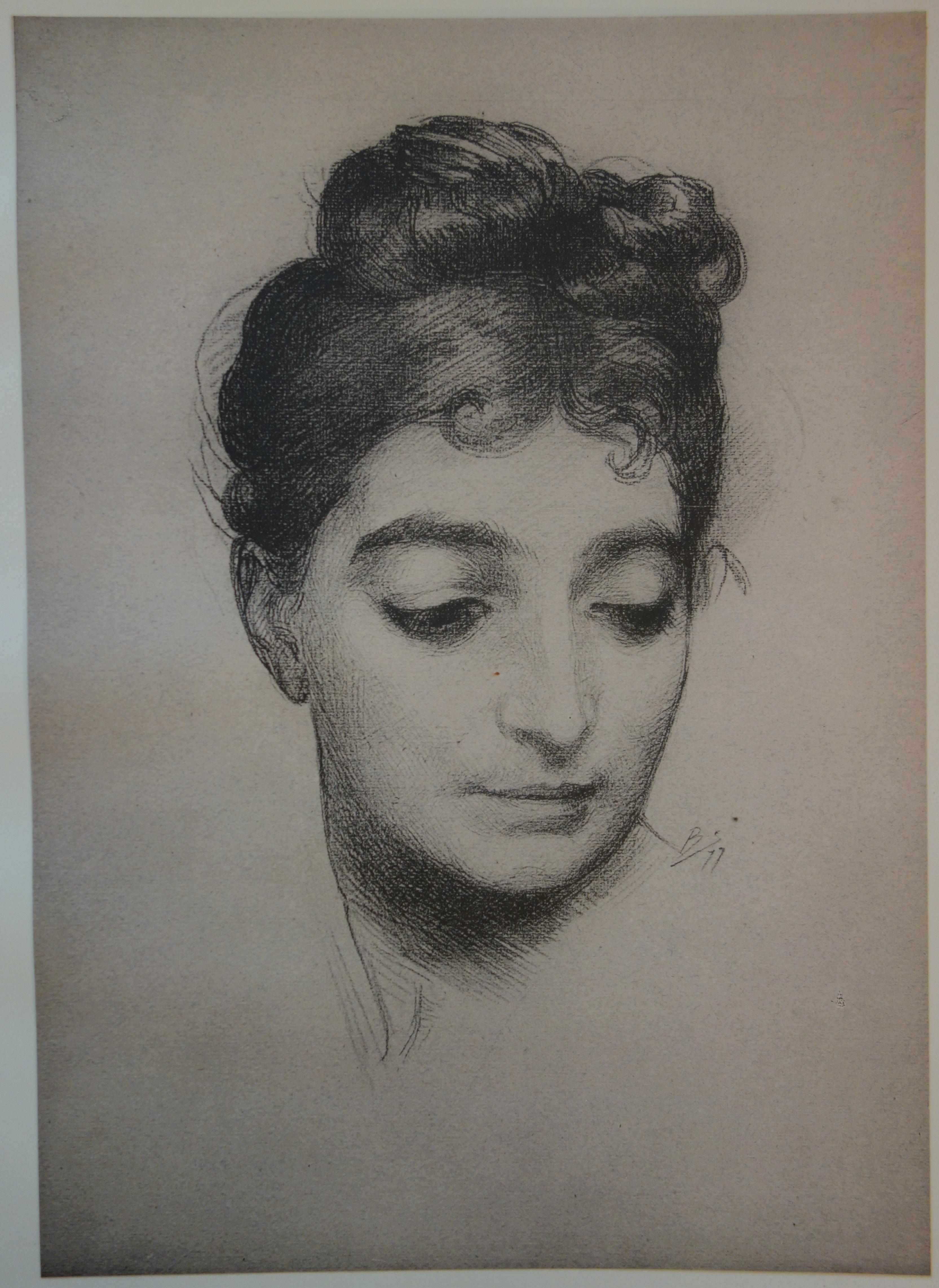Amante, Retrato según un poema de Ronsard - Litografía original - 1899 - Print de Félix Bracquemond