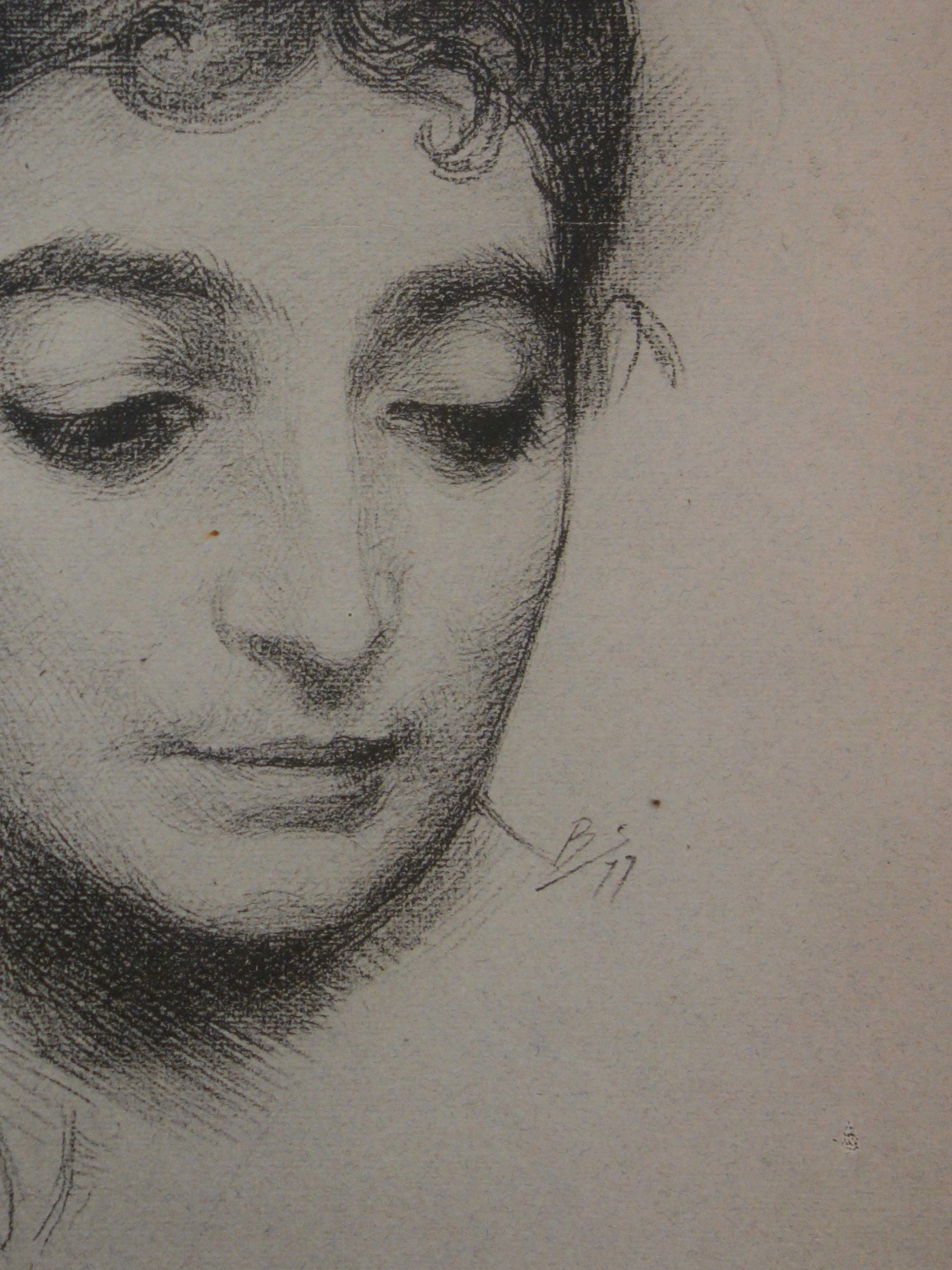 Amante, Retrato según un poema de Ronsard - Litografía original - 1899 - Print Art Nouveau de Félix Bracquemond