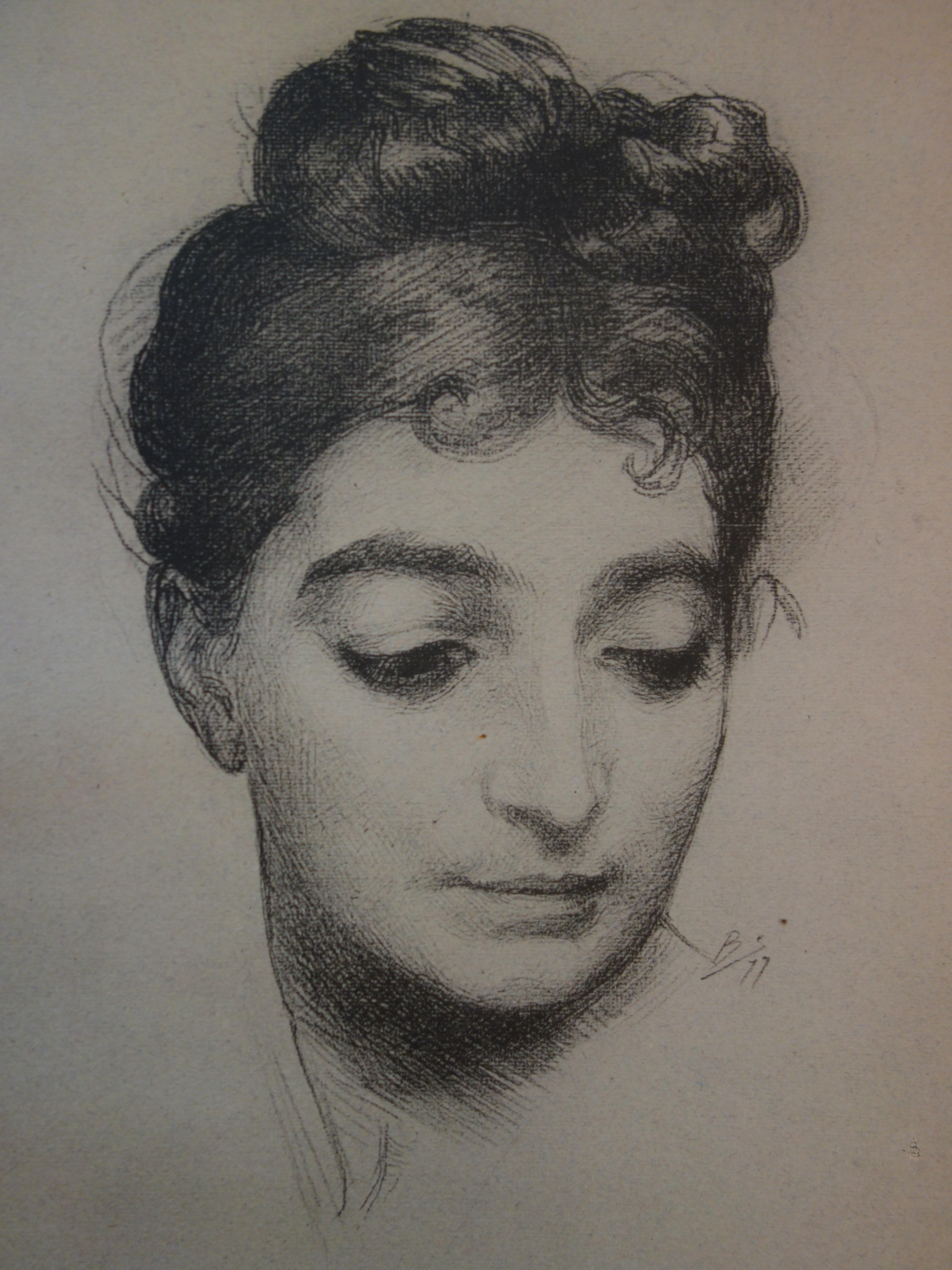 Félix BRACQUEMOND (1833-1914)
Amante, Retrato según un poema de Ronsard, 1899

Litografía original (taller Champenois)
Firma impresa en la placa
Sobre vitela, 40 x 31 cm (c. 16 x 12 pulg.)

INFORMACIÓN: Litografía realizada para la carpeta