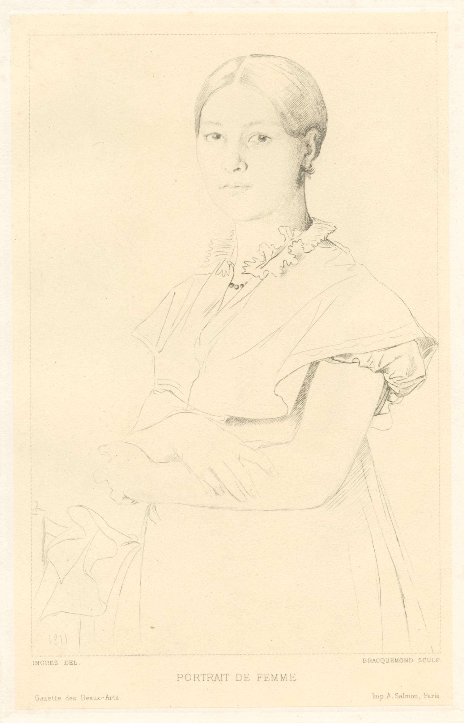 "Portrait de femme" etching - Print by Félix Bracquemond