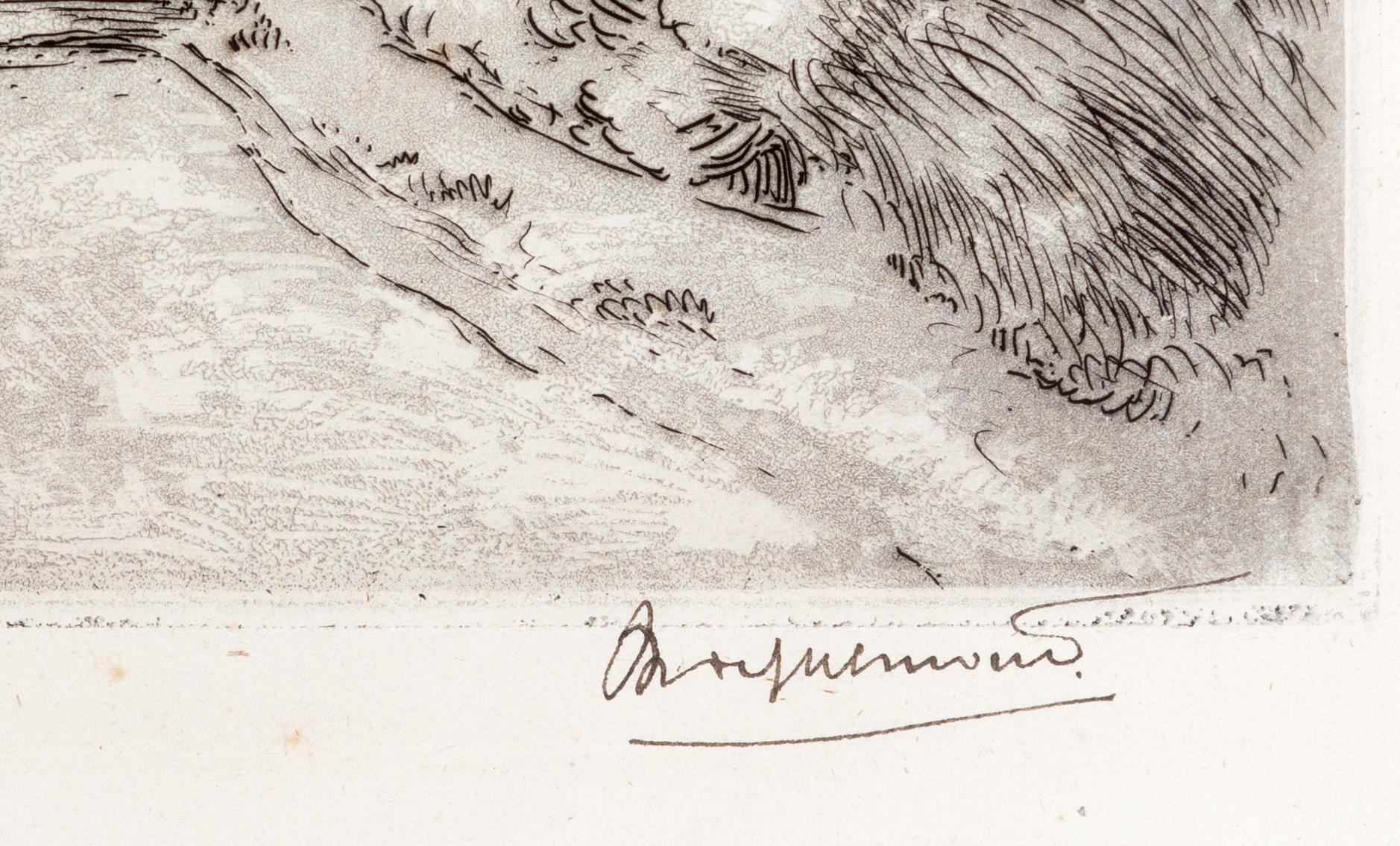 « Paysage de rue », gravure et aquatinte originales - Print de Félix Bracquemond