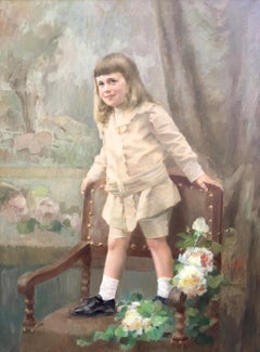 Antique Portrait of Young Boy, Oil on Canvas Signed Felix Bryk, circa 1910