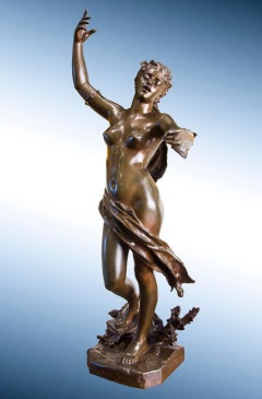 19th Century sculpture of Female Nude in Bronze, titled "La Chanson"