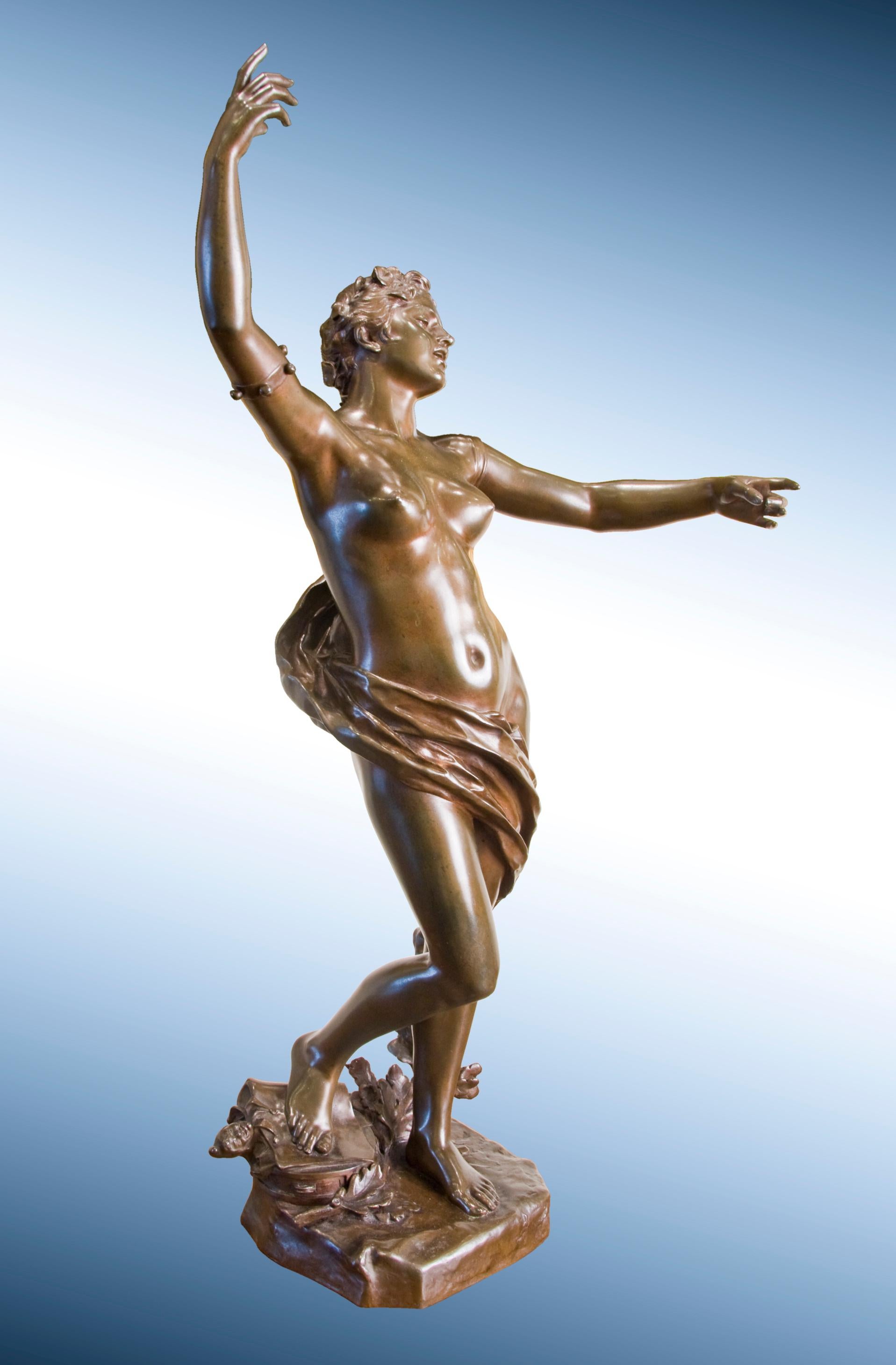 Felix Charpentier Nude Sculpture - 19th Century sculpture of Female Nude in Bronze, titled "La Chanson"