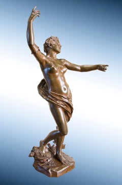 19th Century sculpture of Female Nude in Bronze, titled "La Chanson"