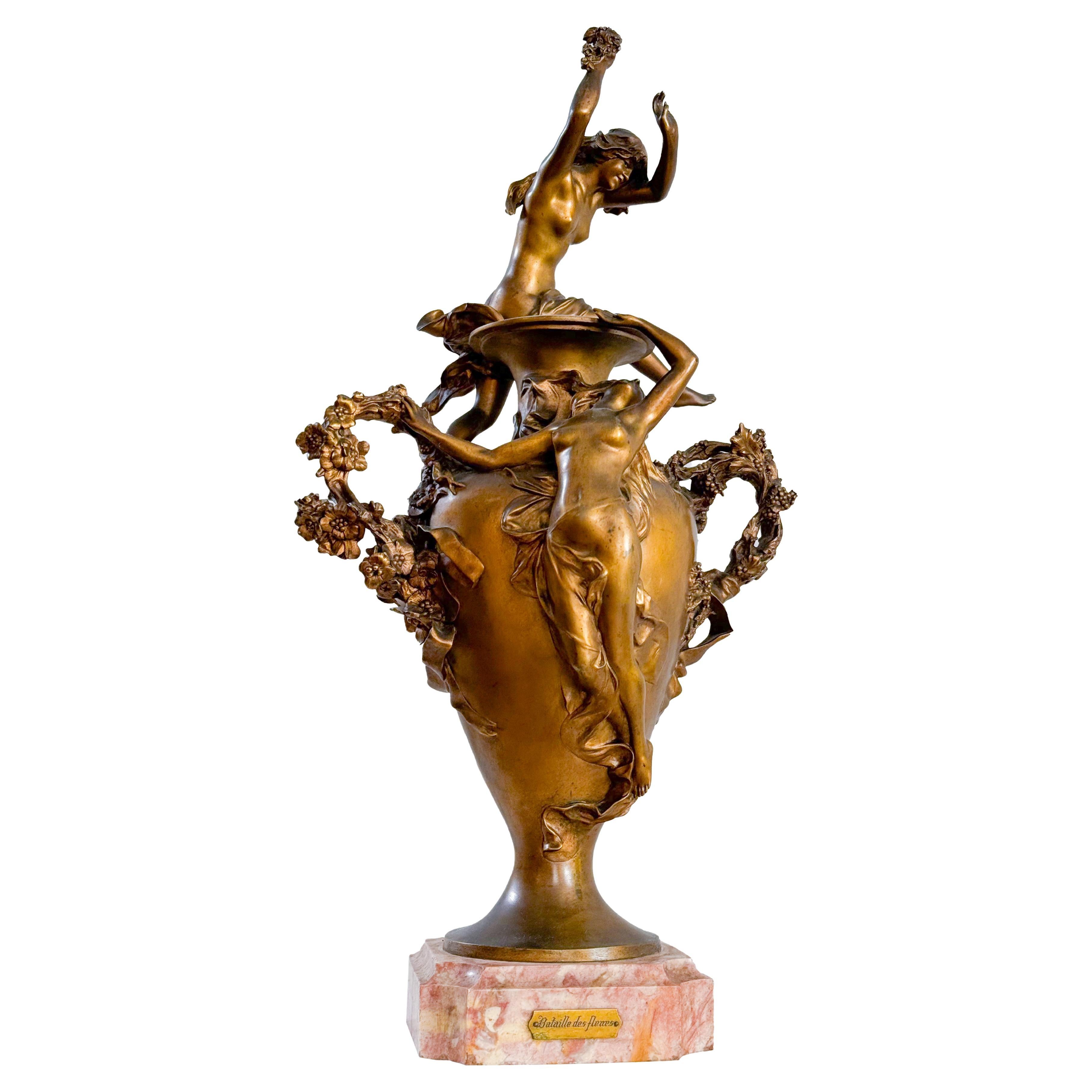 Félix Charpentier Statue, Gilt bronze Battle Of The Flowers, 20th Century For Sale