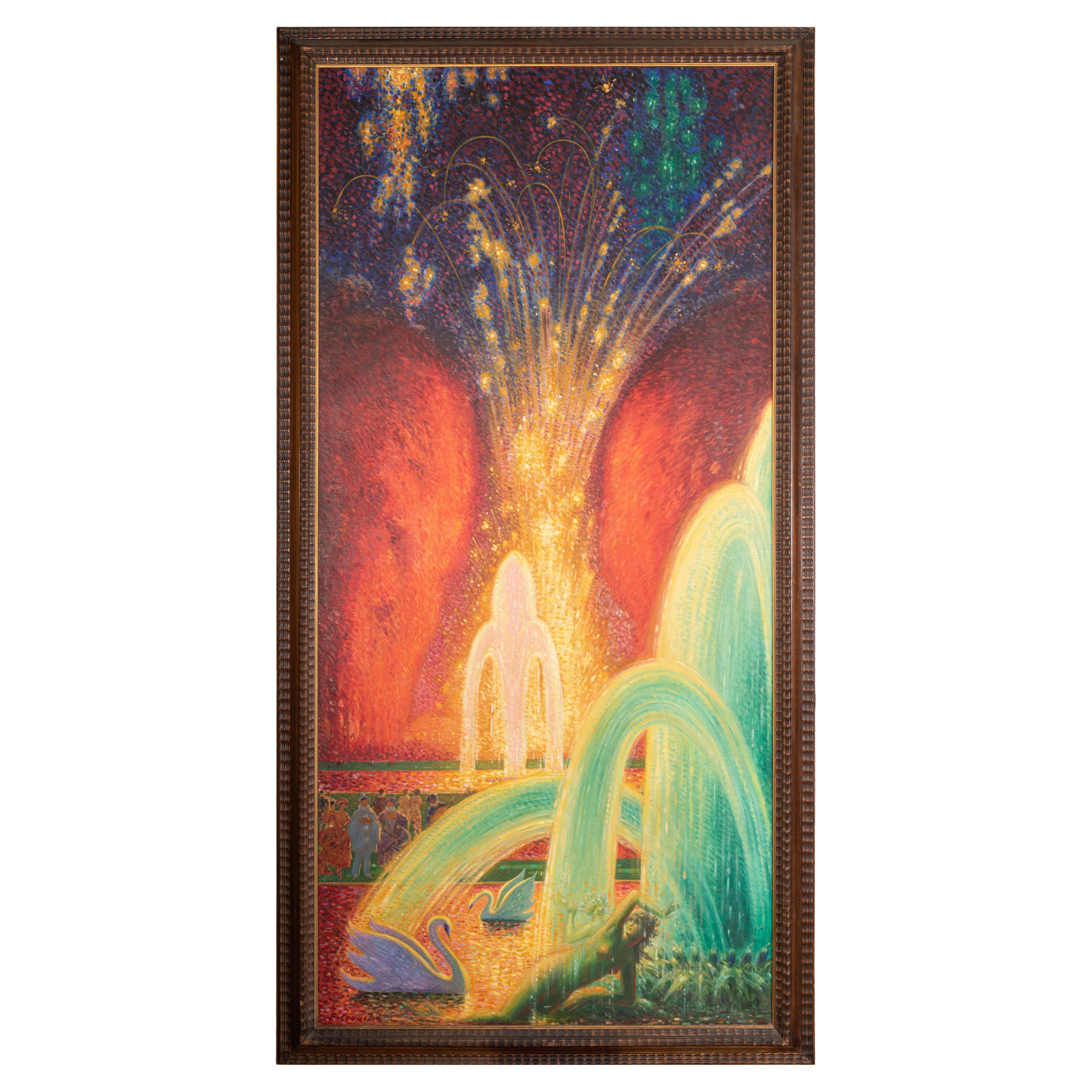 Felix Courché - Feux D’artifice 'Fireworks' - Versailles - Oil on Canvas For Sale