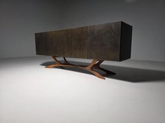 Felix De Boussy Sideboard with Etched Brass Doors on Sculptural Wood Base, 2000s