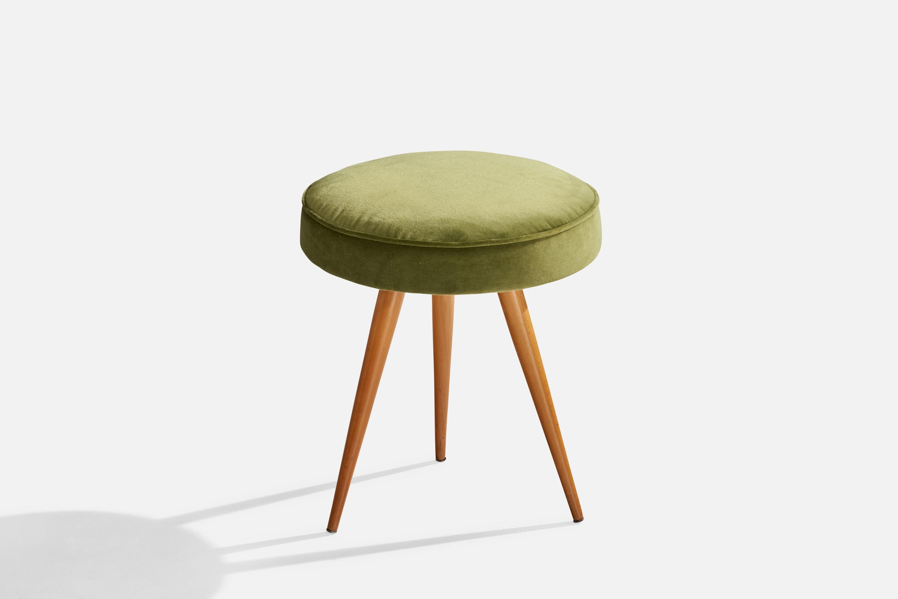 A wood and green velvet stool produced by Felix Diller, Germany, 1950s.

Seat height: 17.25”