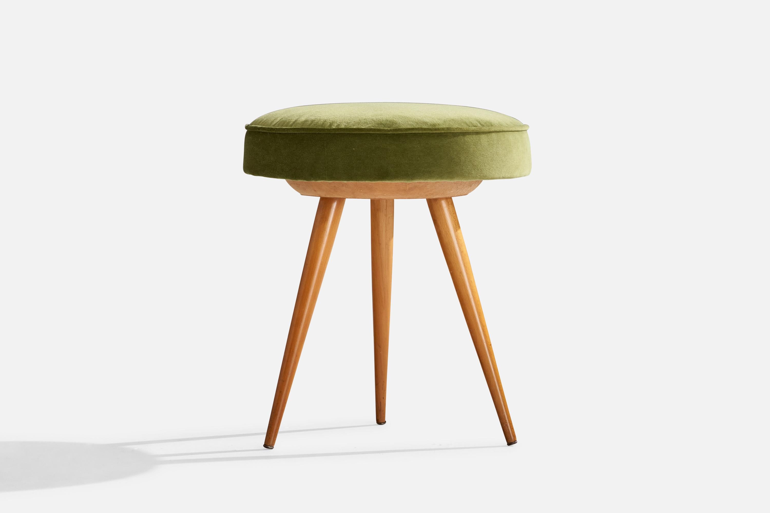 Felix Diller, Stool, Wood, Velvet, Germany, 1950s In Good Condition For Sale In High Point, NC