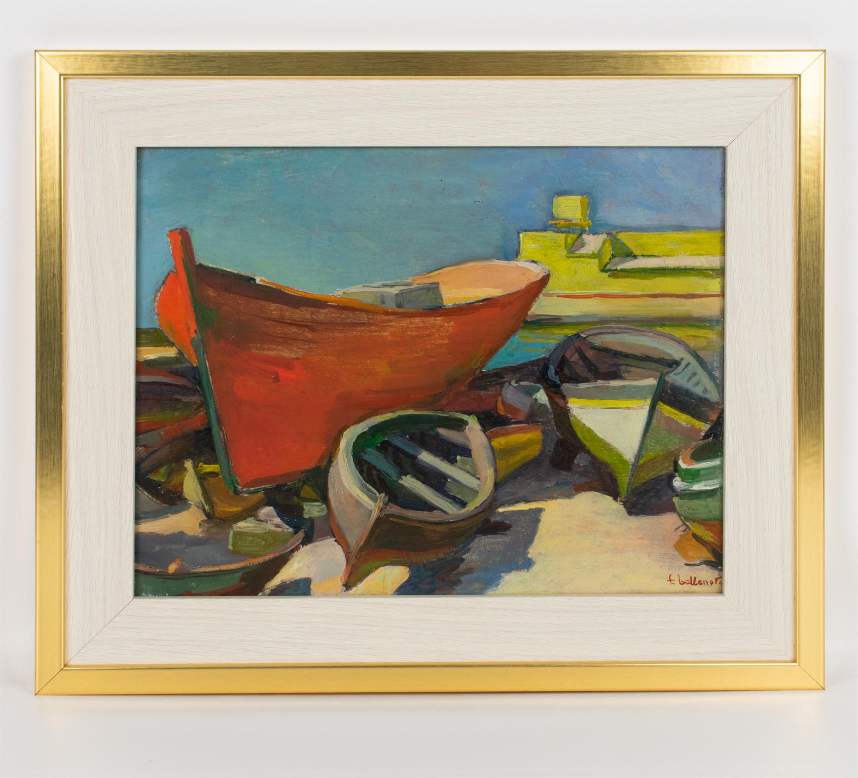 Alte Boote in der Provence, Öl auf Leinwand, Gemälde von Felix Eugene Bellenot im Angebot 11