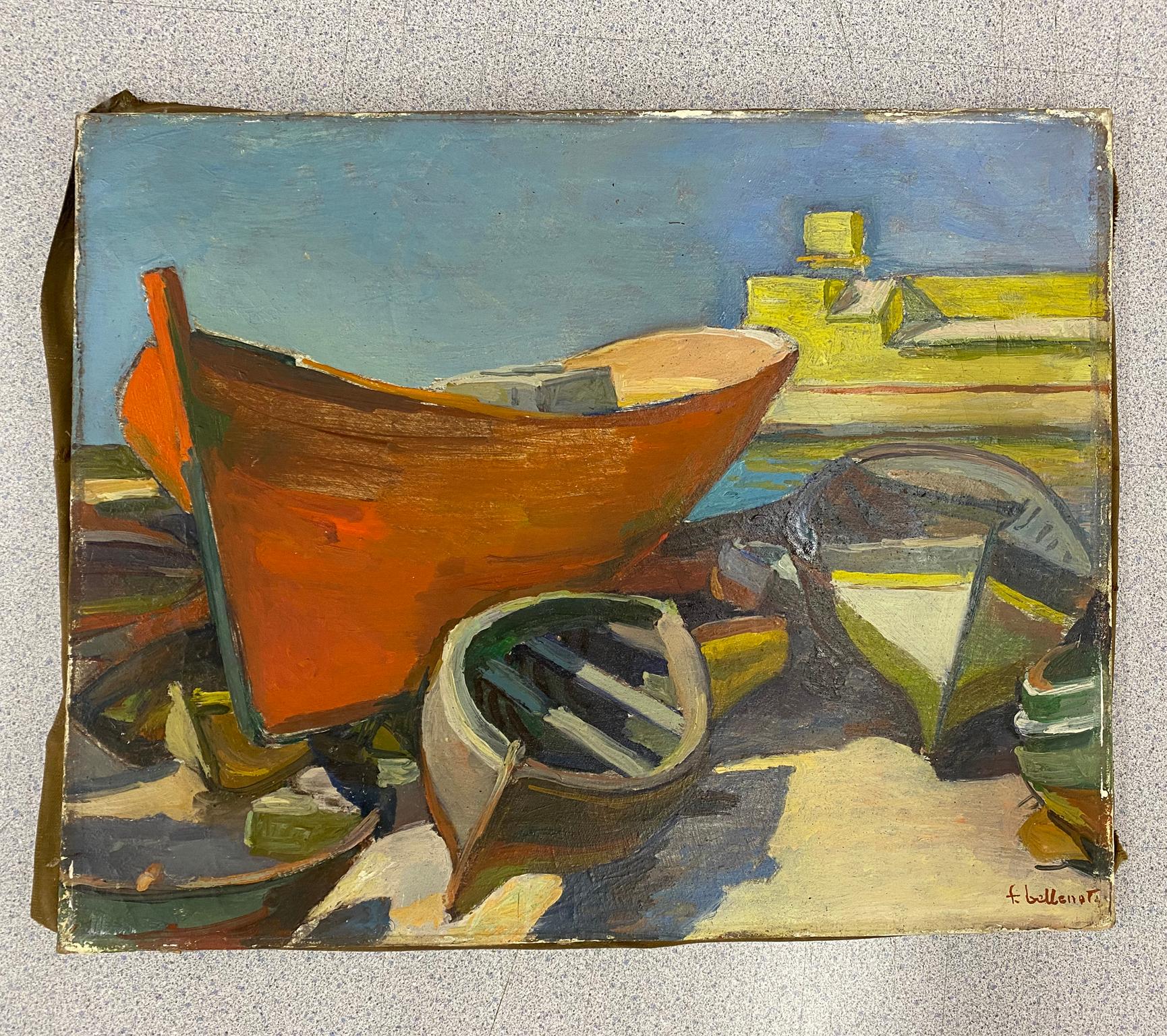Alte Boote in der Provence, Öl auf Leinwand, Gemälde von Felix Eugene Bellenot im Angebot 14