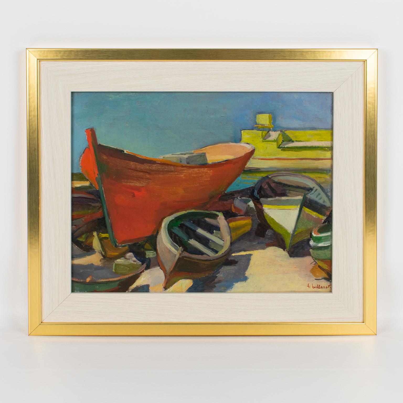 Alte Boote in der Provence, Öl auf Leinwand, Gemälde von Felix Eugene Bellenot im Angebot 5